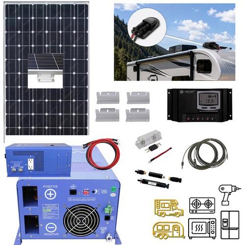 Aims Power, FCMANTIS, Solar 190 Watt & Inverter Charger 2000 Watt | Solar Charging and Power Kit for RVs, Mobile Setups, or Small Backup Systems